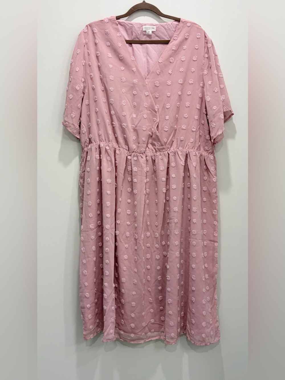Chic Soul Pink Swiss Dot Surplice Midi Dress 3X Boho - Picture 2 of 10